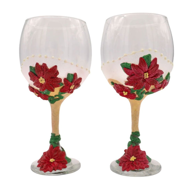 Poinsettia Wine Glass Set - Daree's Designs