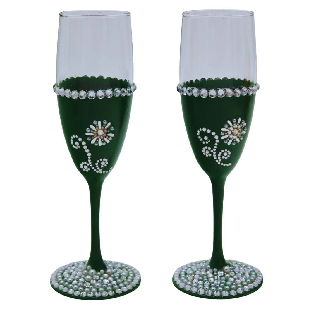 Green Sparkling Champagne Toasting Flute Set