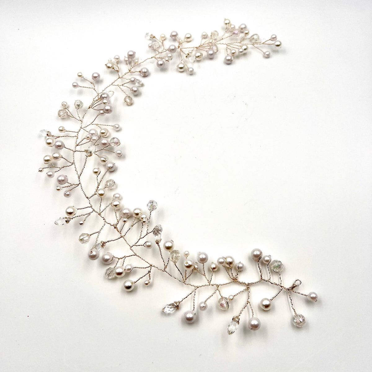 Handcrafted Pearl & Crystal Bridal Hair Vine – 18” Cream and White Wedding Hair Accessory
