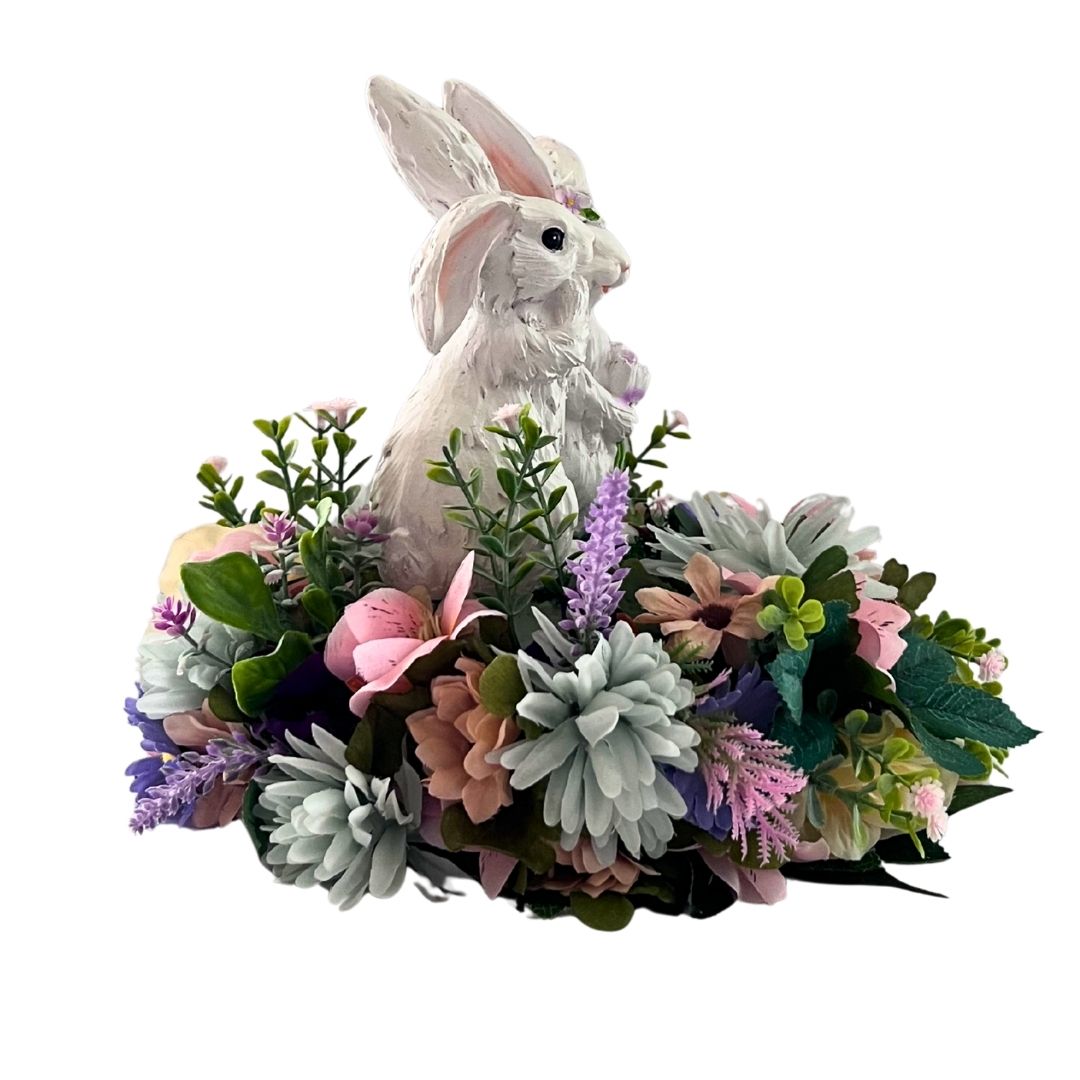 Spring Bunny Floral Centerpiece with Fairy Lights - Whimsical Table Decor