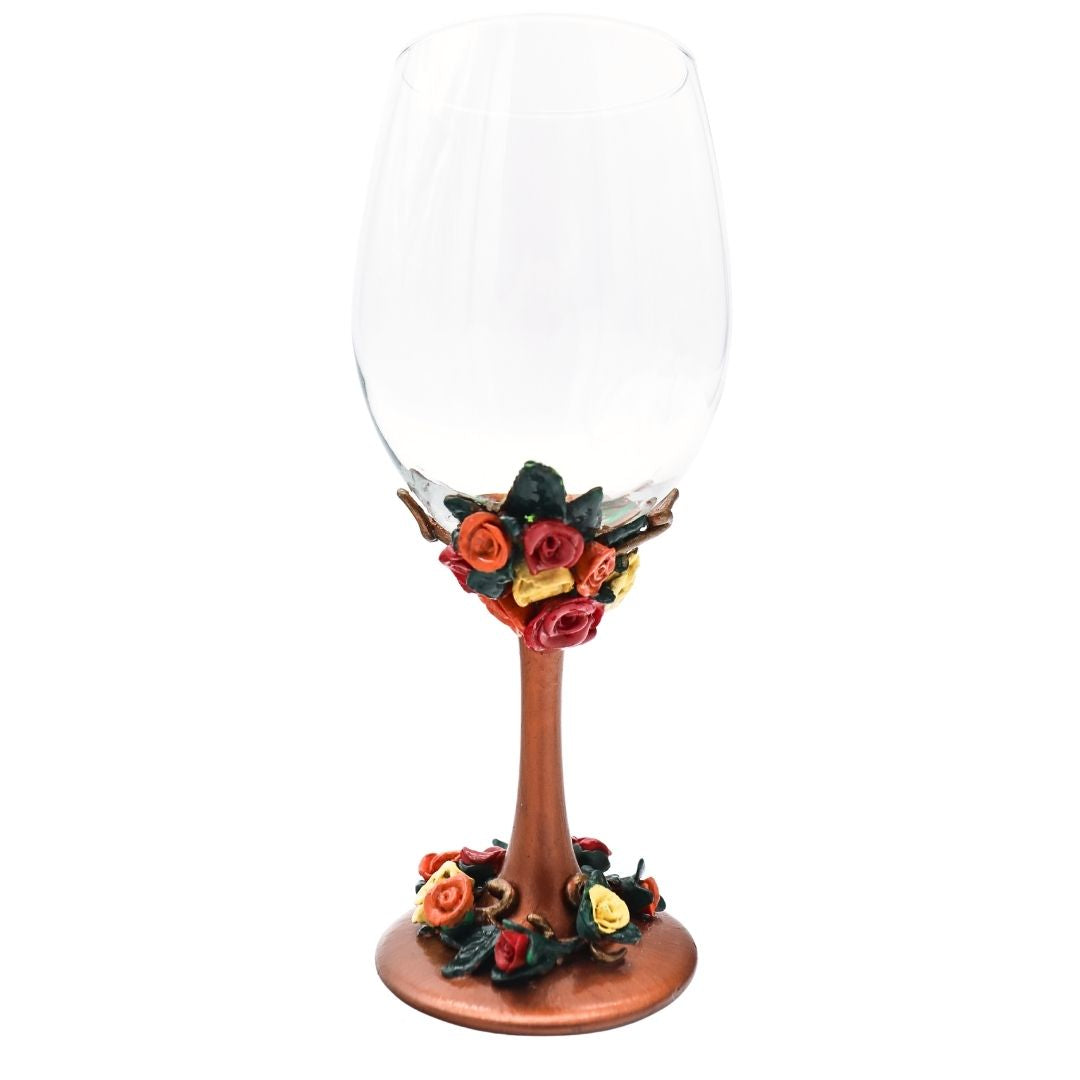 Wine Glass Set Floral Stem Wedding Anniversary Gift Custom Colors