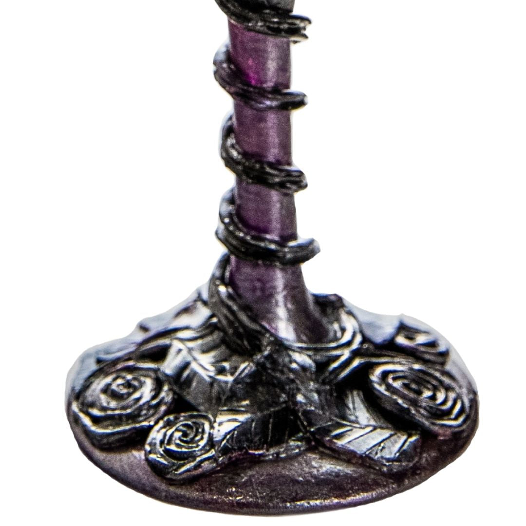 Gothic Wine Glasses | Pewter & Purple Sculpted Leaves and Roses | Handmade Set of 2
