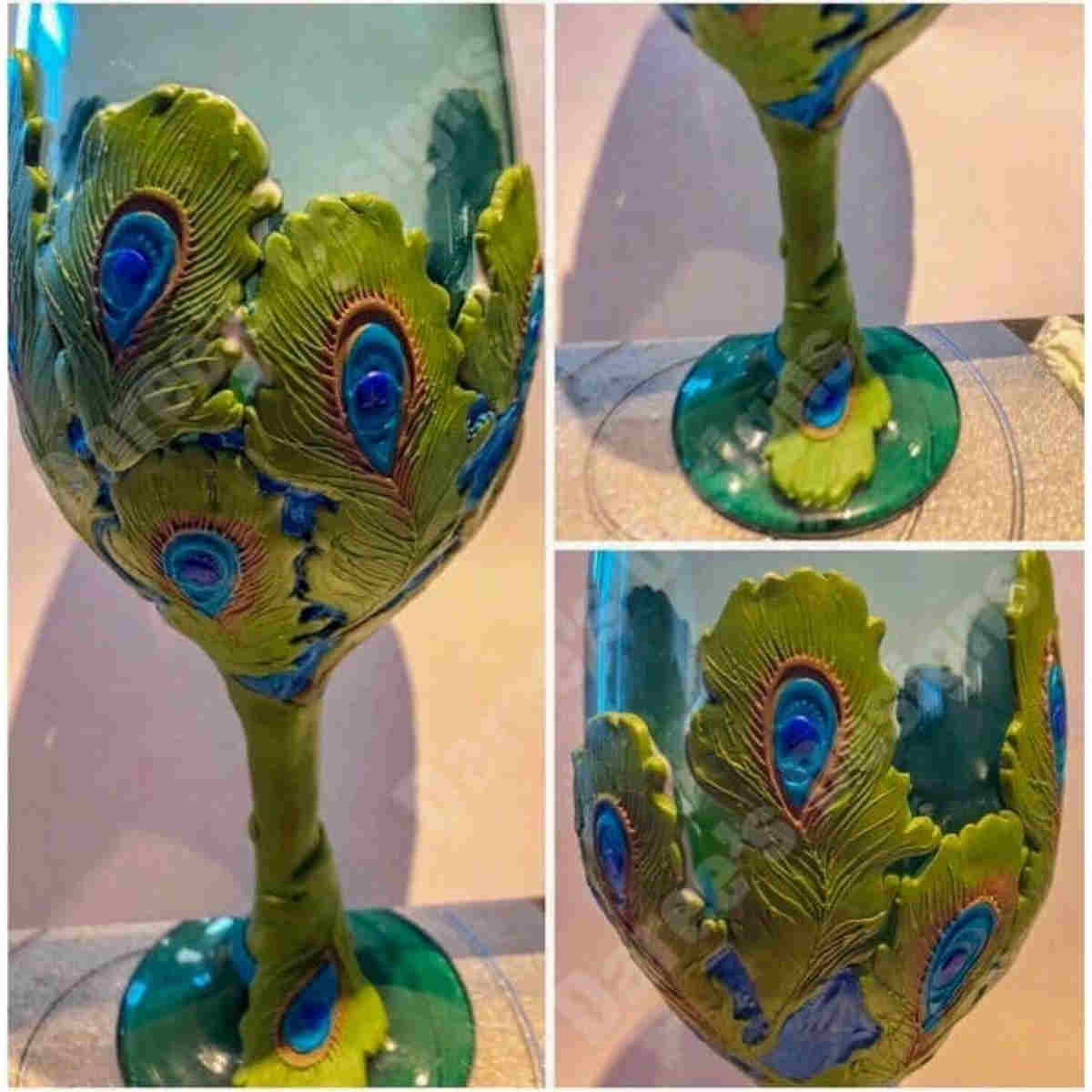 Peacock Stemmed Goblets - Decorative Glassware for Special Occasions -  Daree's Designs - Darees Designs