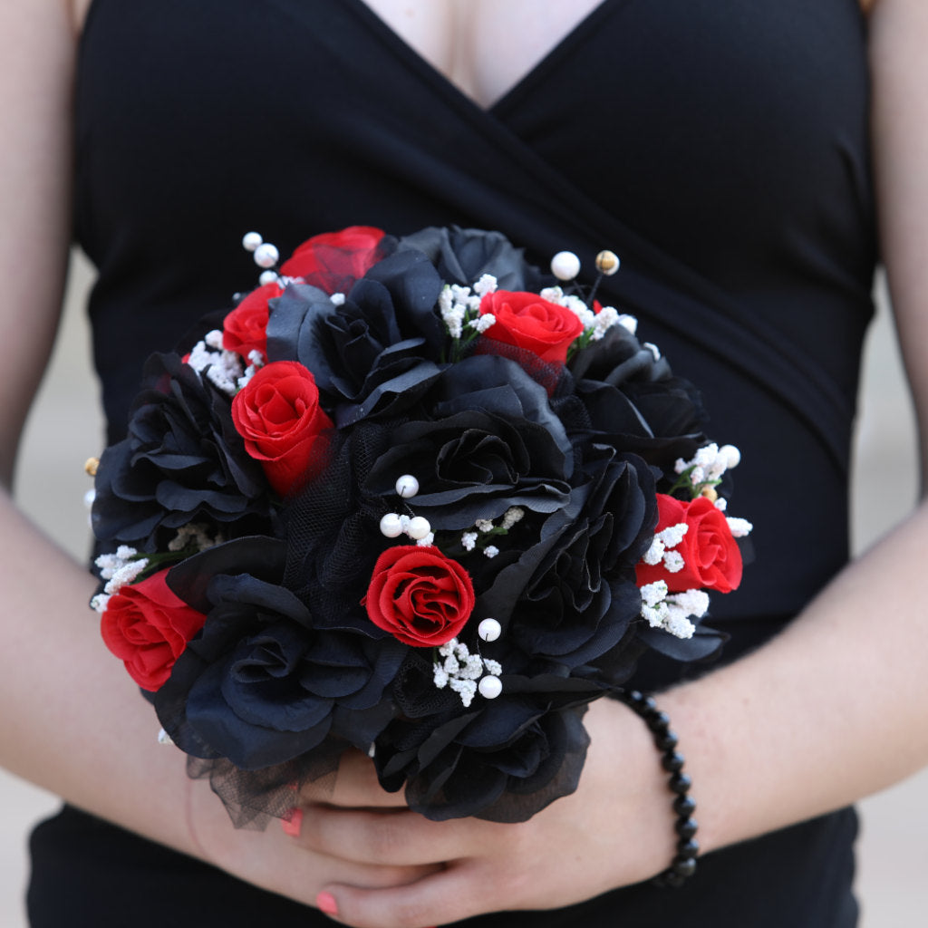 Black and Red Bouquet with White Pearl Accents - Daree's Designs, LLC Black and Red Bouquet with White Pearl Accents - Daree's Designs, LLC