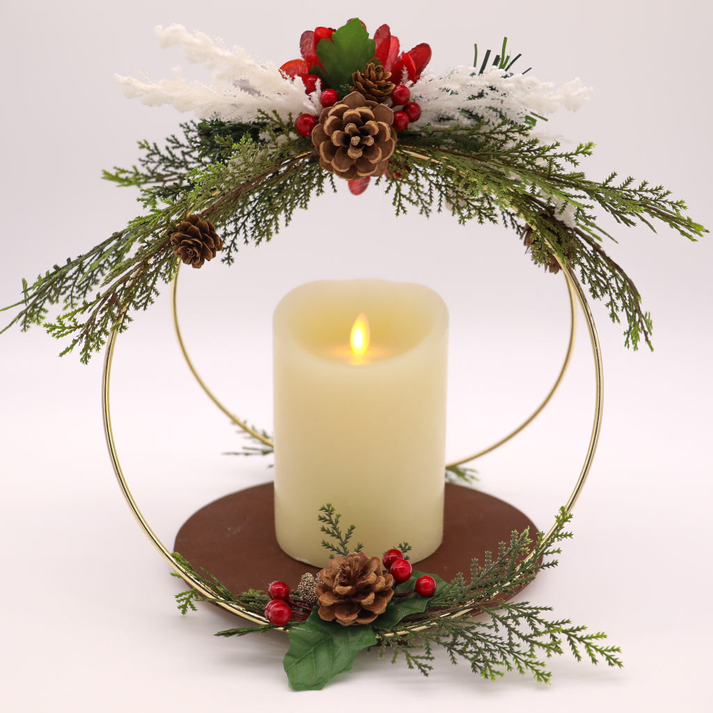 Winter Christmas Centerpiece with Flameless Candle