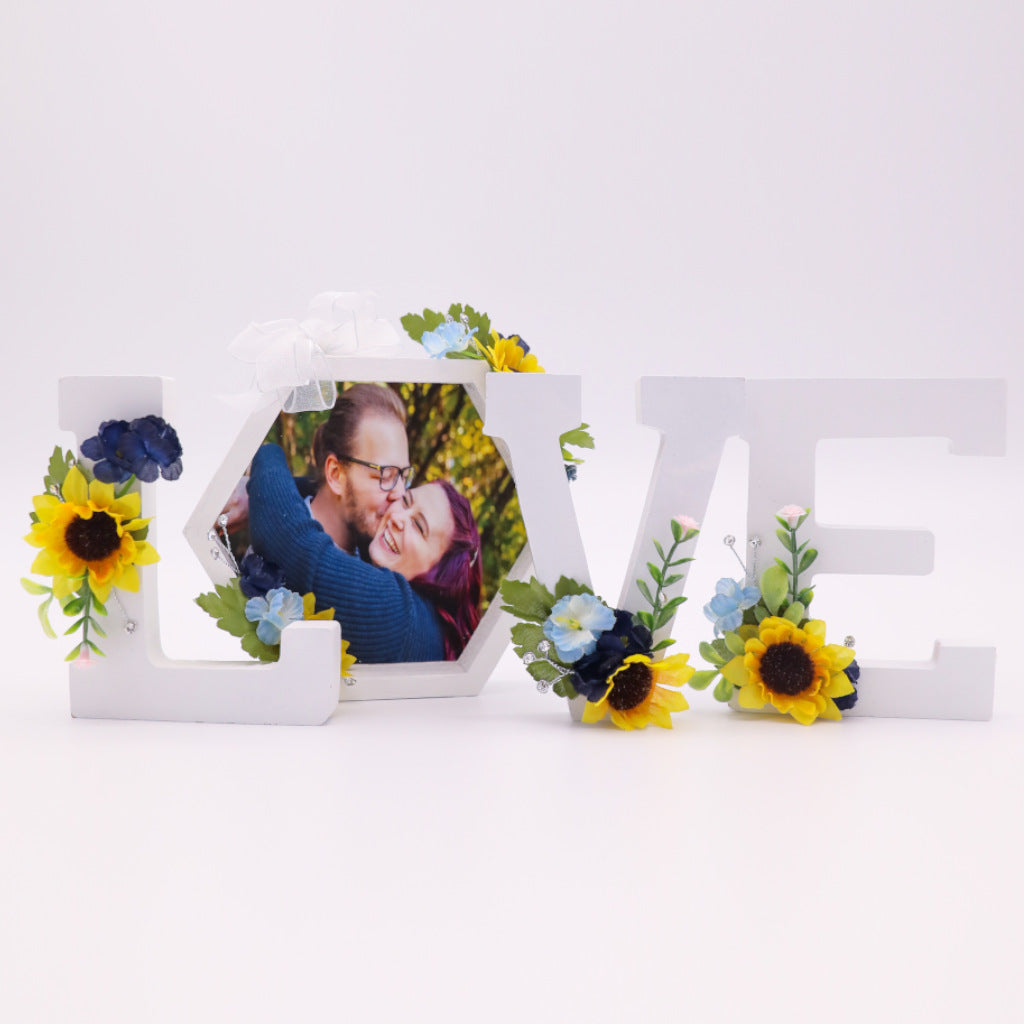 Love Sunflower and Sapphire Photo Centerpiece