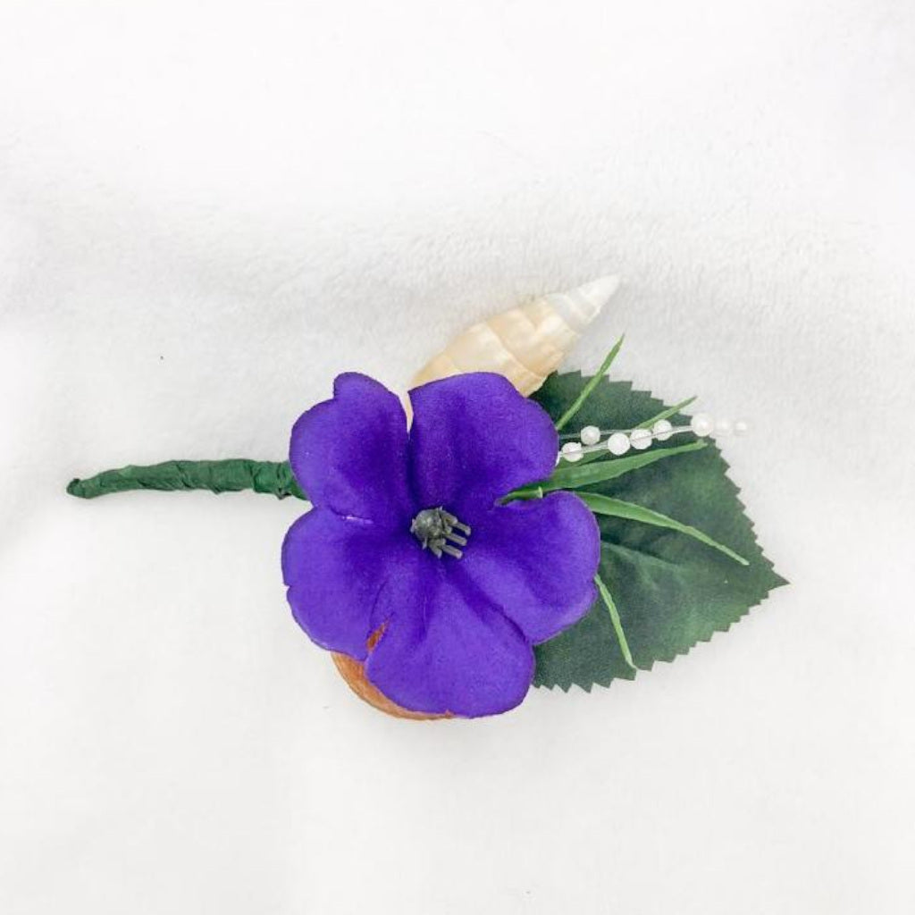 Purple and Turquoise Seashell Boutonniere