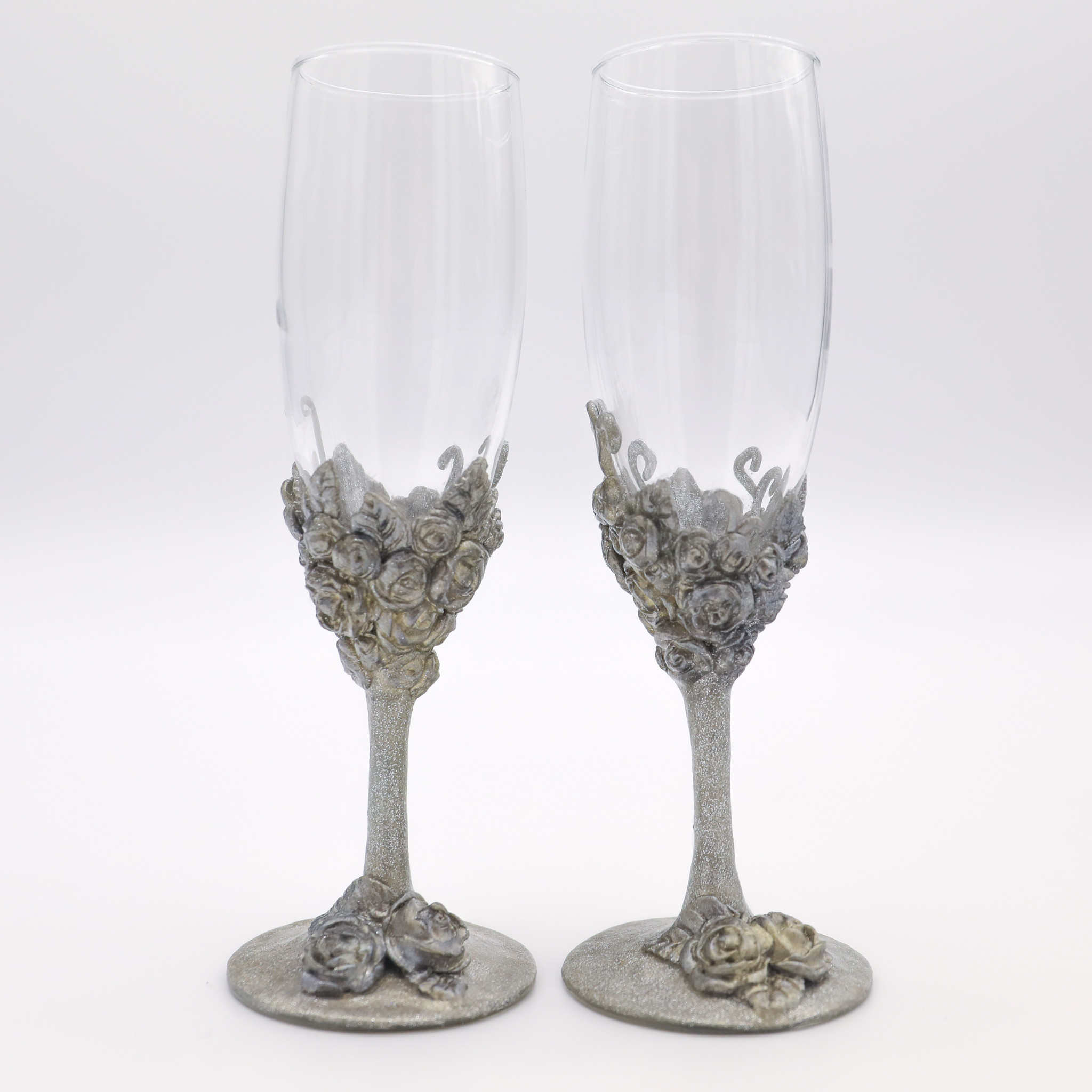 Ceramic Flute Roses Silver Roses Champagne Flute Set - Decorative for Special Occasions ...