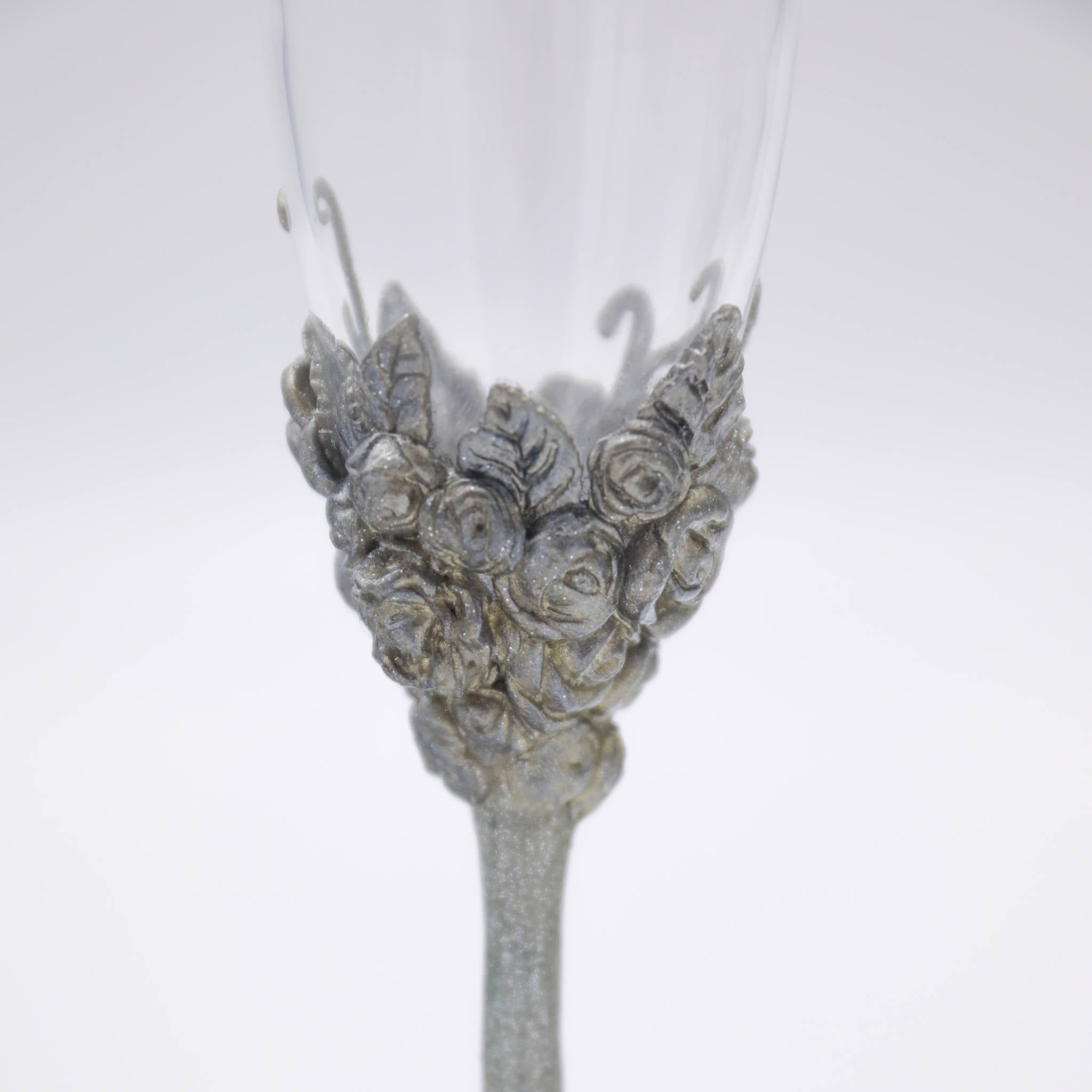 Silver Roses Champagne Flute Set - Decorative for Special Occasions -  Daree's Designs - Darees Designs