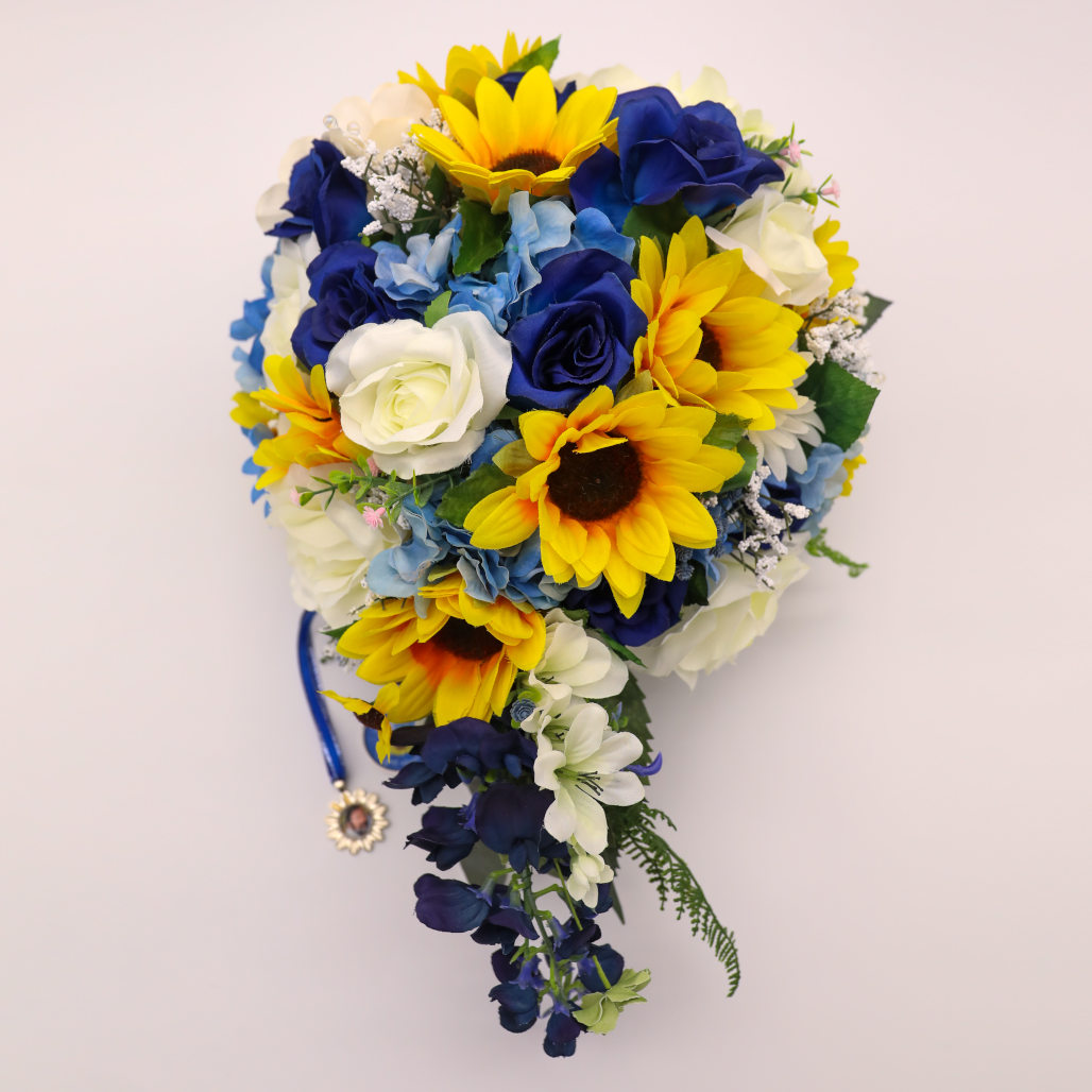 Extra Large Cascading Sunflower and Sapphire Bouquet