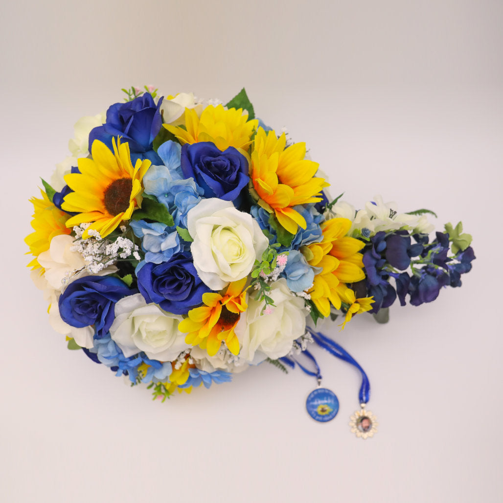 Extra Large Cascading Sunflower and Sapphire Bouquet