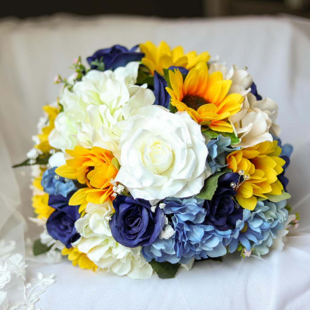 Extra Large Cascading Sunflower and Sapphire Bouquet