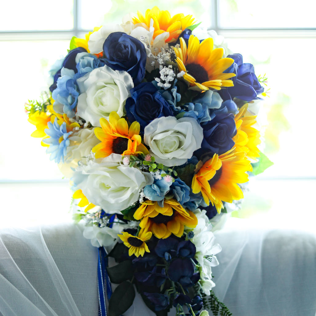 Extra Large Cascading Sunflower and Sapphire Bouquet