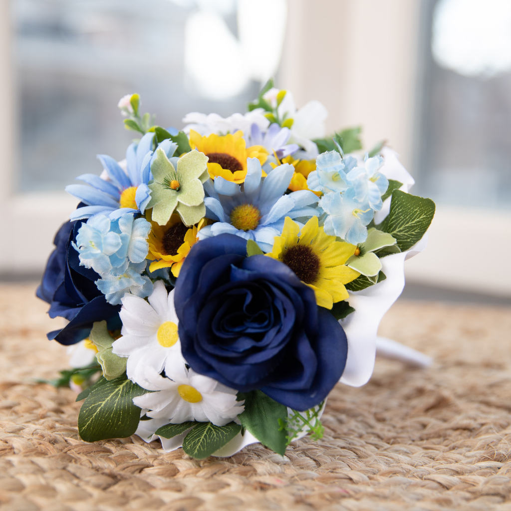 Extra Large Cascading Sunflower and Sapphire Bouquet