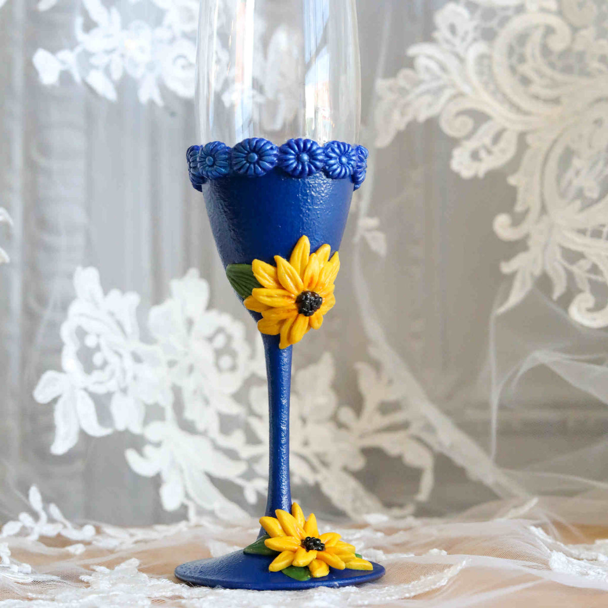 Sunflower and Sapphire Sculpted Champagne Flutes