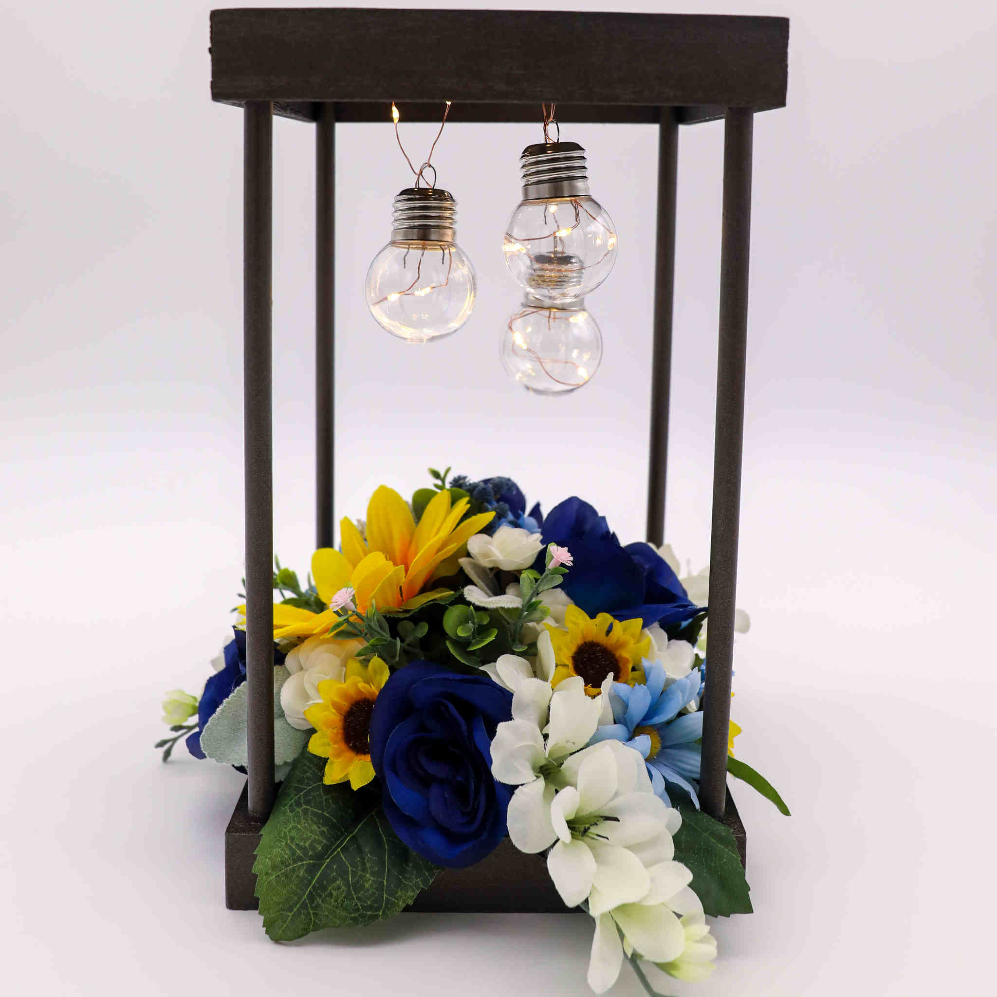 succulent lantern centerpieces Sunflower and Sapphire Roses Lantern Lighted Centerpiece