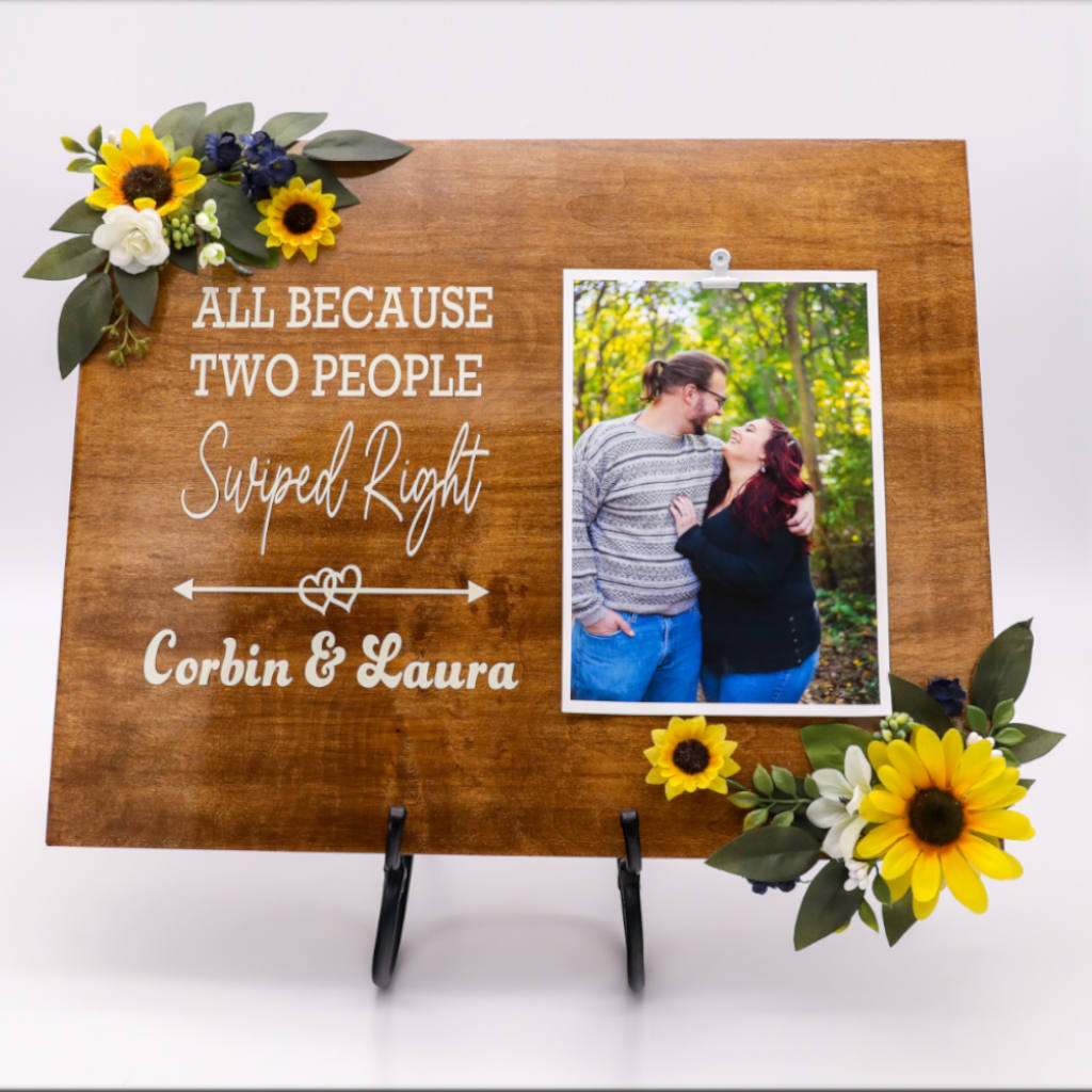 Wedding Sign Swiped Right Plaque 16" x 20" with a 8x10 photograph